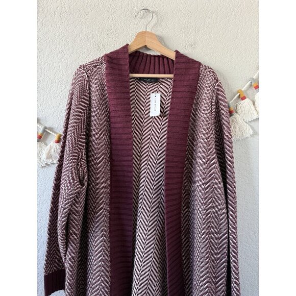 Lane Bryant Jacquard Longline Open Front Cardigan In Maroon Cozy NWT 18/20 - Picture 6 of 10